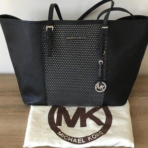 Michael Kors Jet Set Travel Tote Bag Black Leather Silver Stud Details & Dustbag